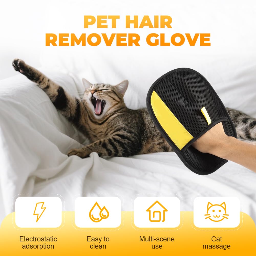 Pet Hair Removal Glove for Cats & Dogs, Washable Reusable Animal Fur Removal Tool