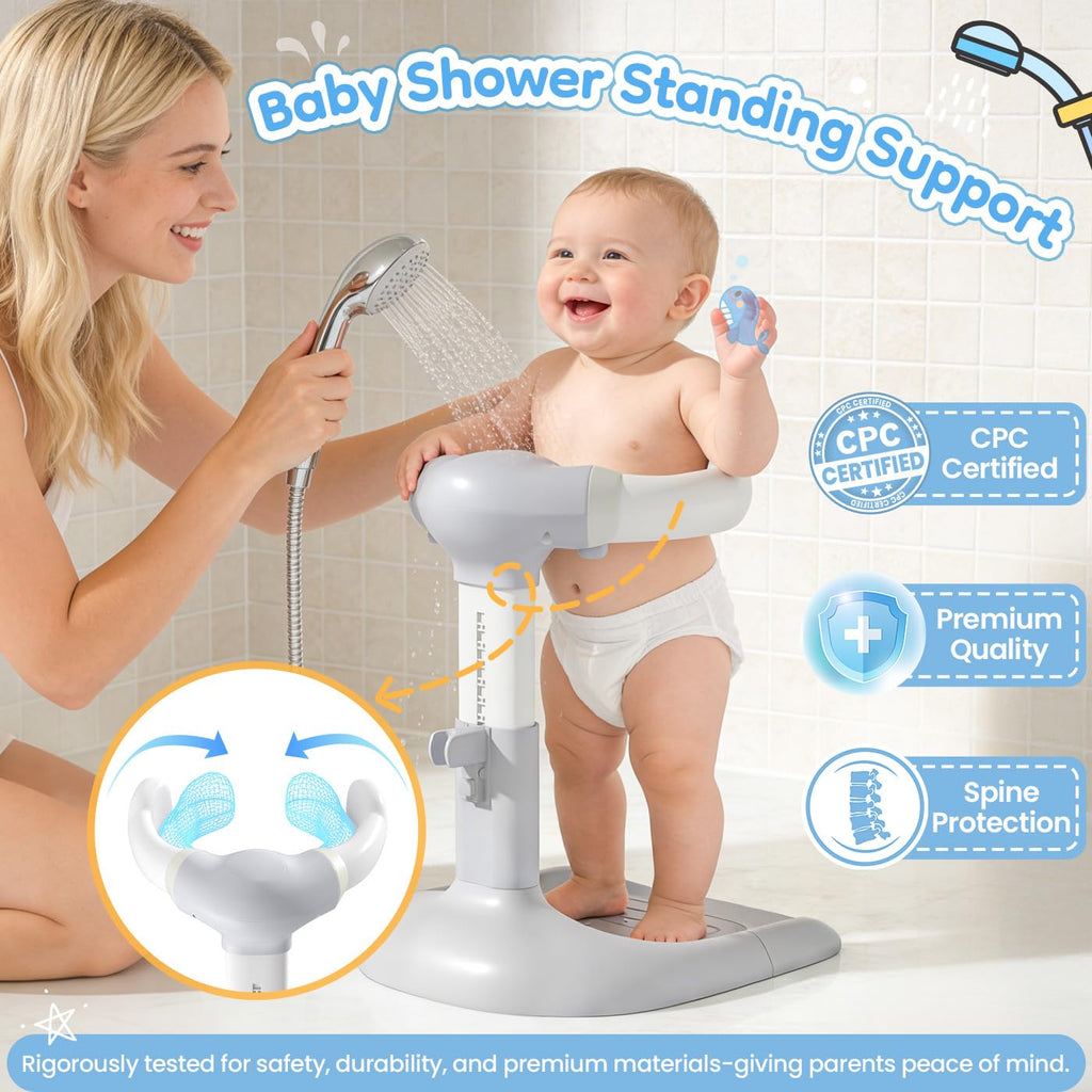 Baby Shower Stand with Anti-Pinch Silicone & Anti-Slip Base Soporte para Bañera de Bebé Assist Holder for 6-36 Months Toddler