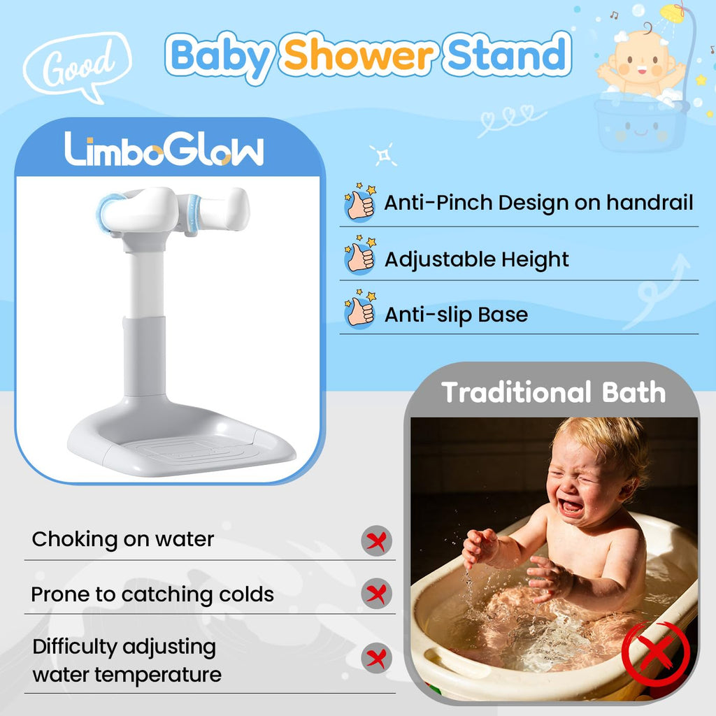 Baby Shower Stand with Anti-Pinch Silicone & Anti-Slip Base Soporte para Bañera de Bebé Assist Holder for 6-36 Months Toddler
