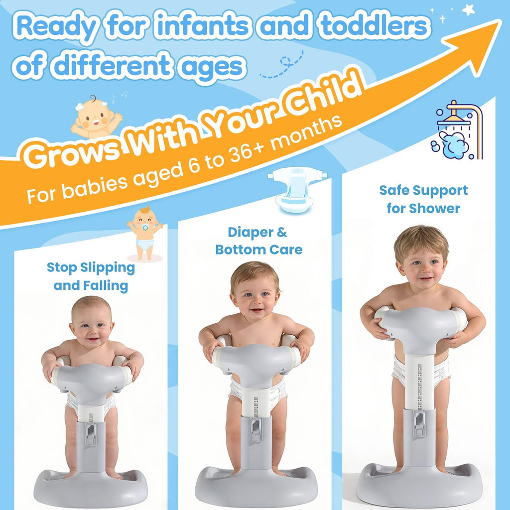 Baby Shower Stand with Anti-Pinch Silicone & Anti-Slip Base Soporte para Bañera de Bebé Assist Holder for 6-36 Months Toddler