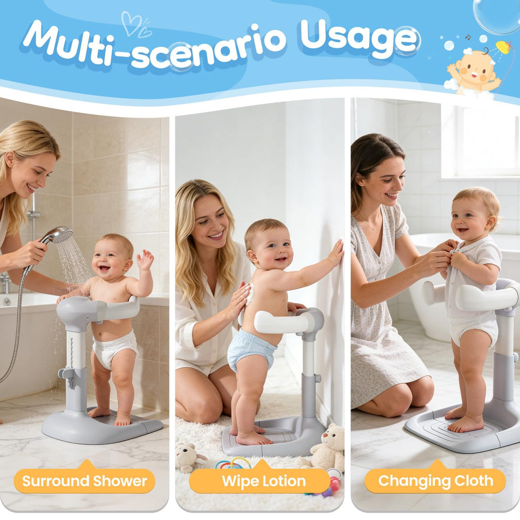 Baby Shower Stand with Anti-Pinch Silicone & Anti-Slip Base Soporte para Bañera de Bebé Assist Holder for 6-36 Months Toddler