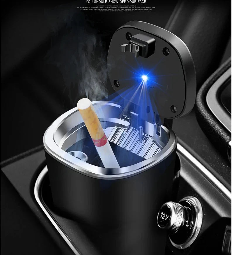 Portable Smokeless Car Ashtray with Lid, Removable Stainless Steel Inner Liner