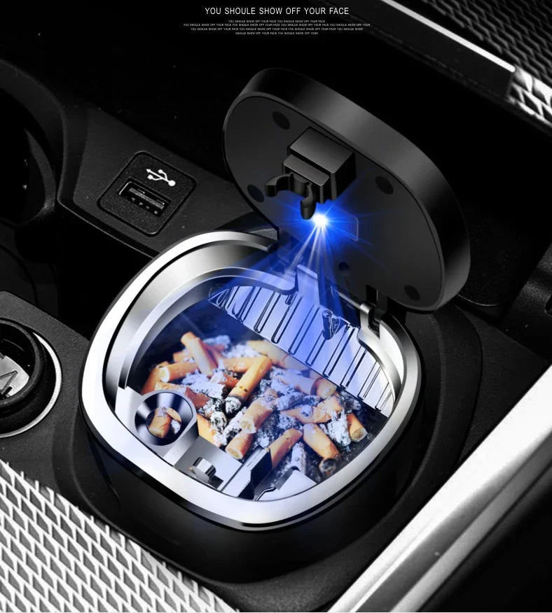 Portable Smokeless Car Ashtray with Lid, Removable Stainless Steel Inner Liner
